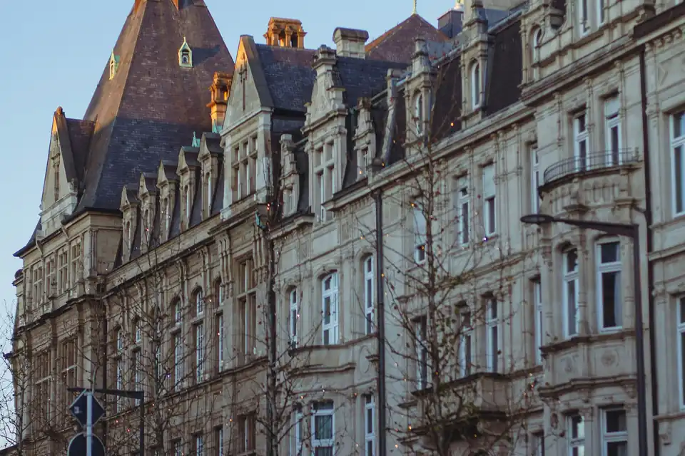 Belle Epoque buildings with a tram passing, Luxembourg City