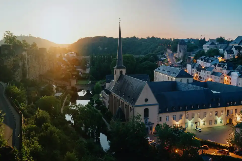 Sunrise over Neumünster Abbey and the Grund