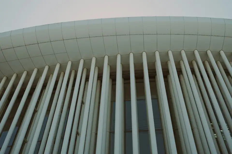 Curved roof and columns of the Philharmonie in Kirchberg
