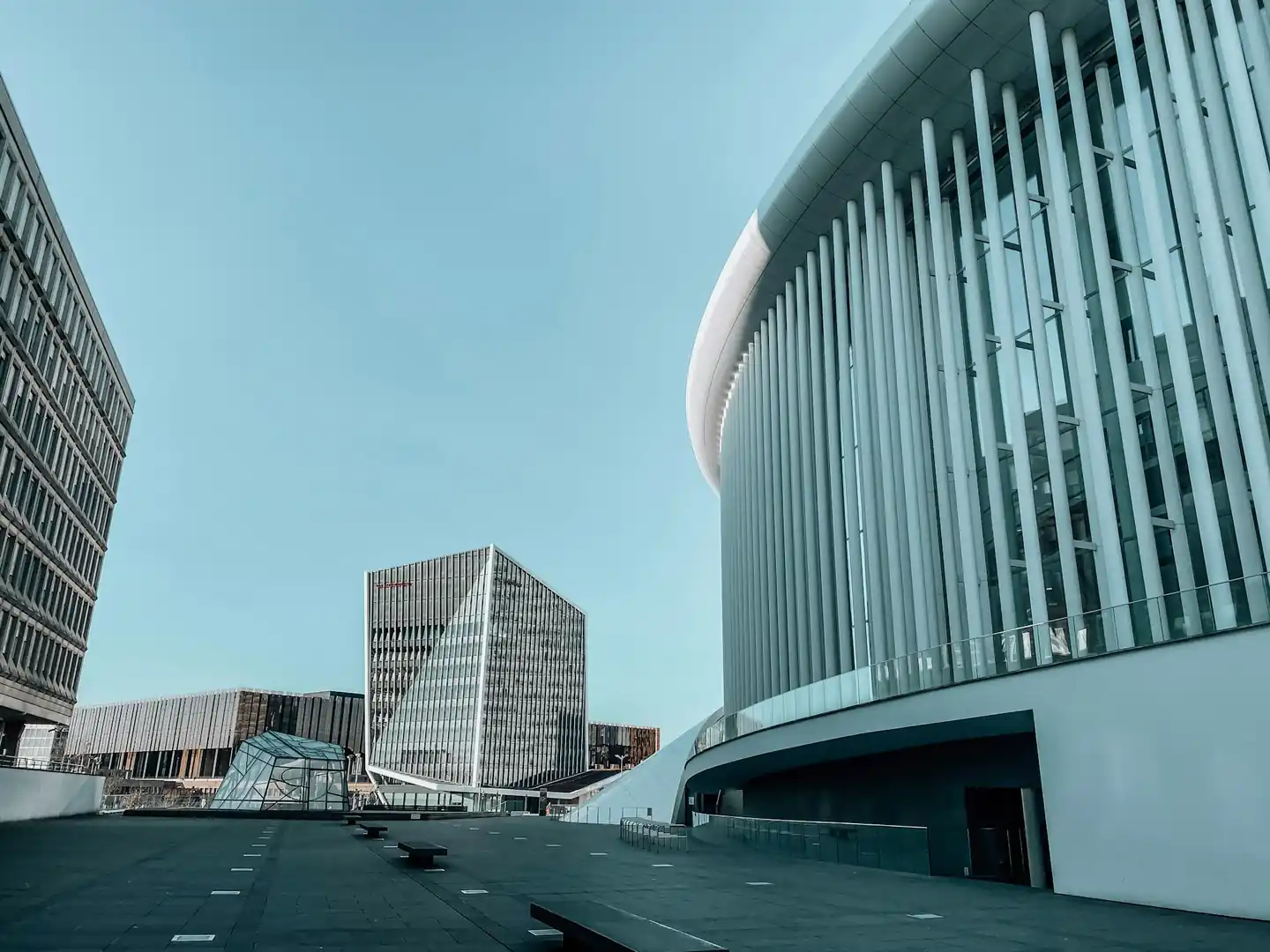 Kirchberg in Luxembourg City with the Philharmonie and modern architecture