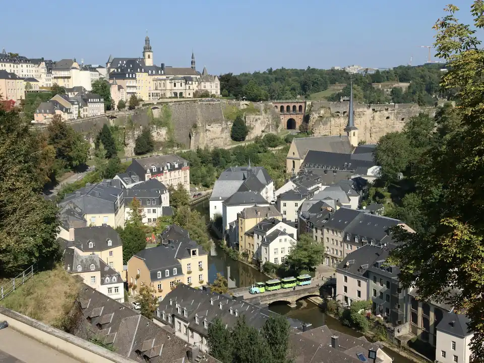 Lower town houses below the old town walls of Luxembourg City
