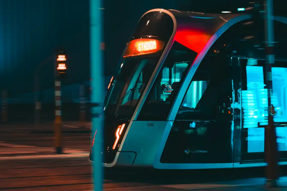 Luxembourg tram at night