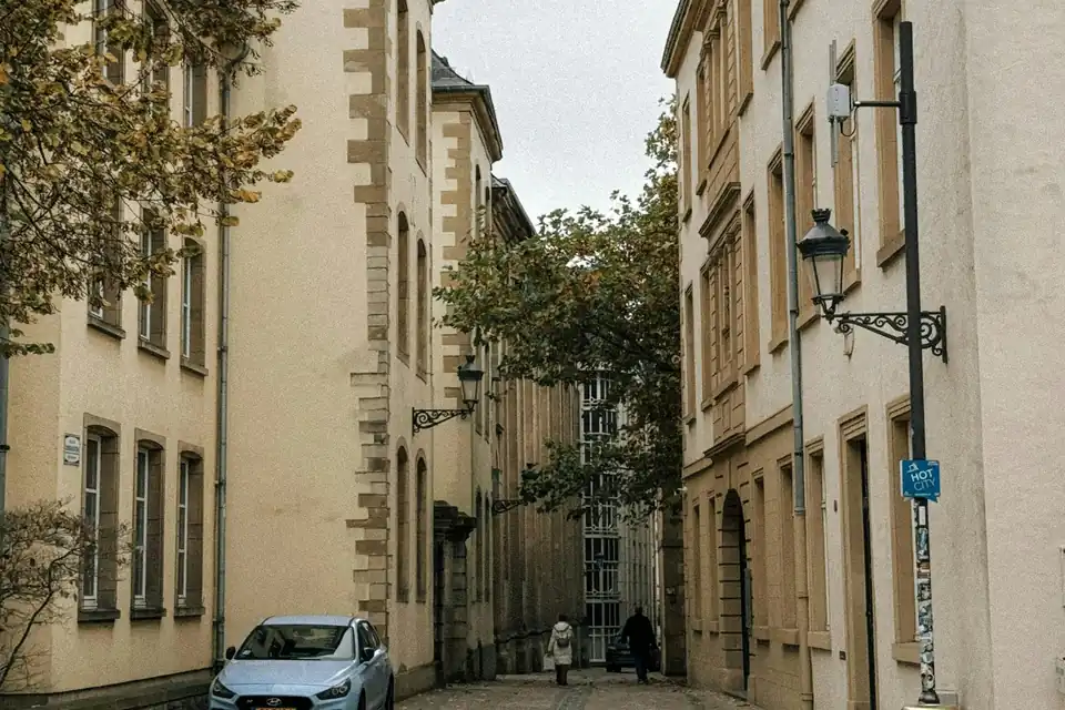 Sandstone buildings on an old town street, Luxembourg City