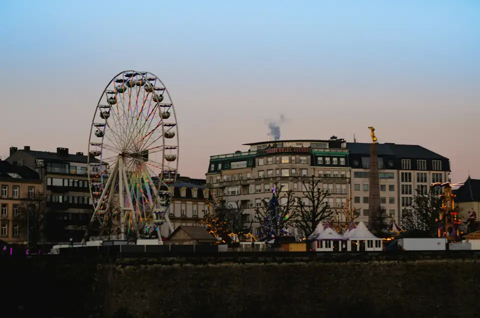 Ferris wheel and Christmas market at Place de la Constitution, Luxembourg City